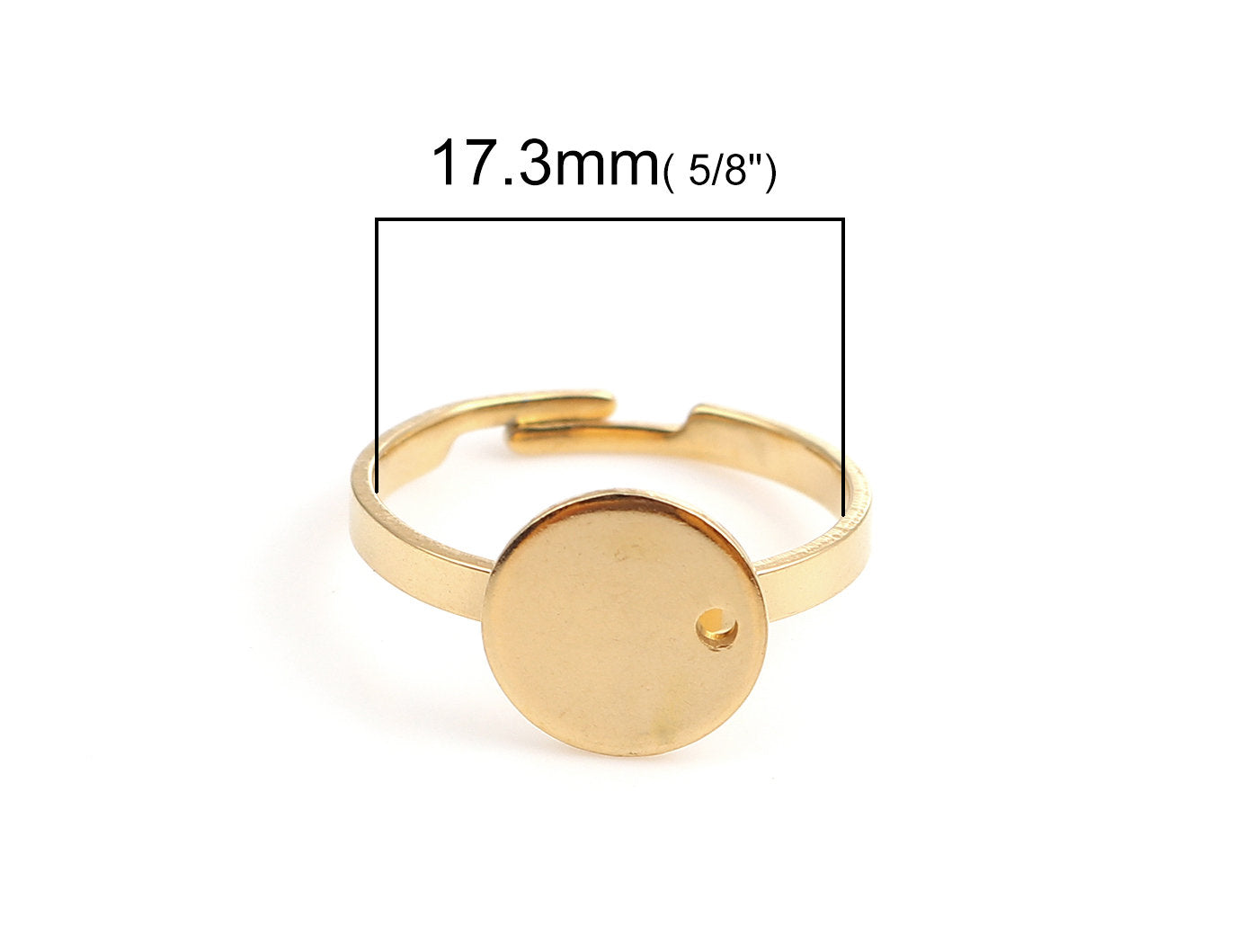Gold stainless steel adjustable rings round 10mm settings - Hypoallergenic