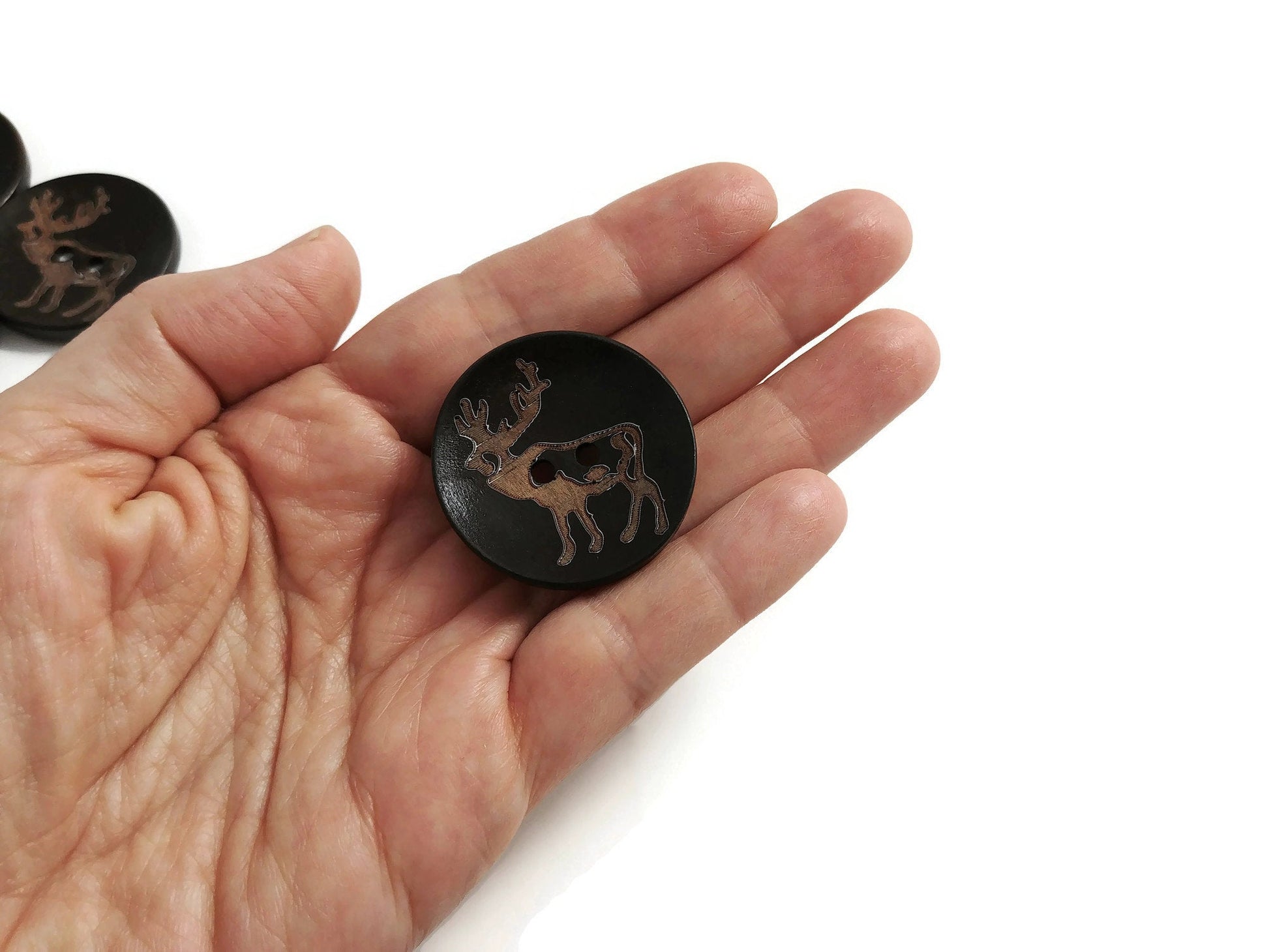 4 Brown Wooden Buttons 35mm -  Rustic Elk