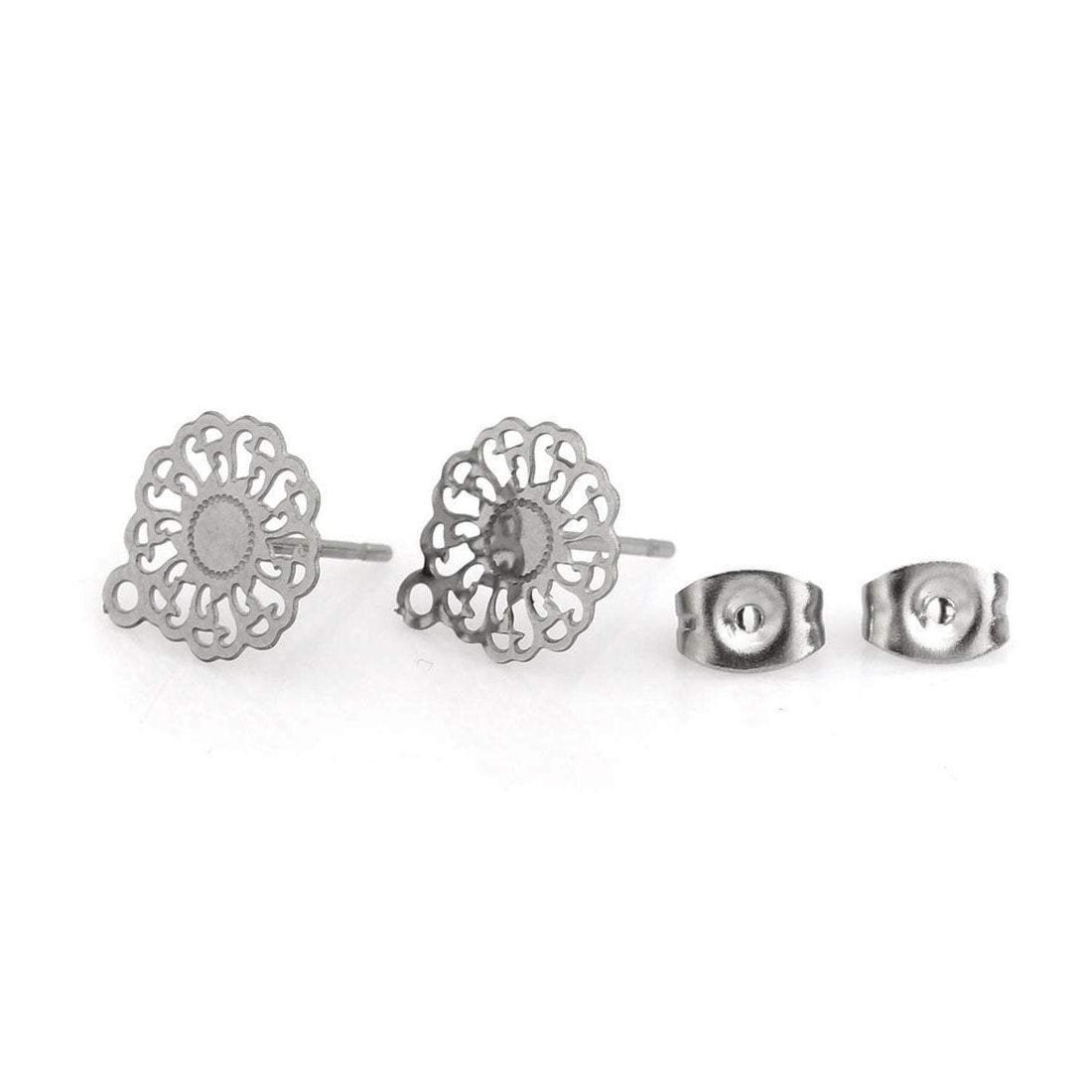 11mm flower earstuds, 5 pairs stainless steel earring studs with loop, Hypoallergenic 