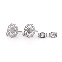 11mm flower earstuds, 5 pairs stainless steel earring studs with loop, Hypoallergenic 