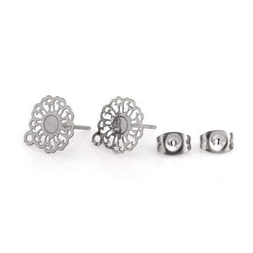 11mm flower earstuds, 5 pairs stainless steel earring studs with loop, Hypoallergenic 