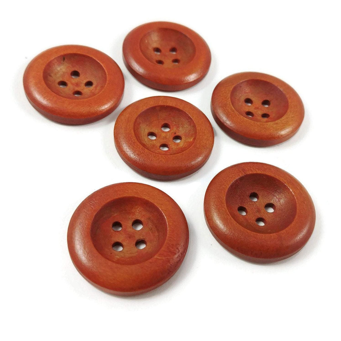 1 inch wooden buttons 6x reddish brown wooden buttons