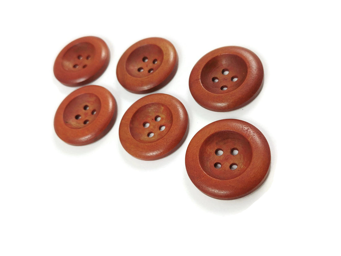 1 inch wooden buttons 6x reddish brown wooden buttons