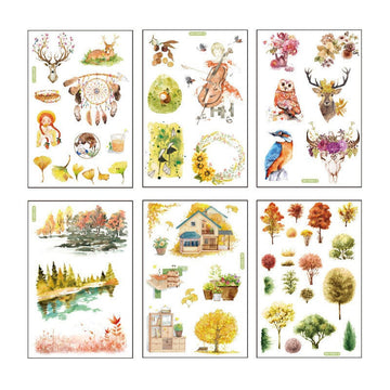 6 feuilles d'autocollants - Forêt d'automne