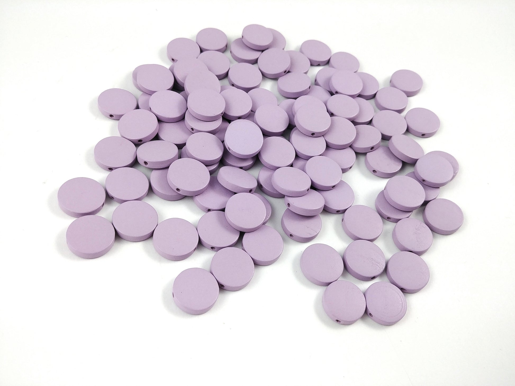 Wood Beads Flat Round 15mm - Choose your color