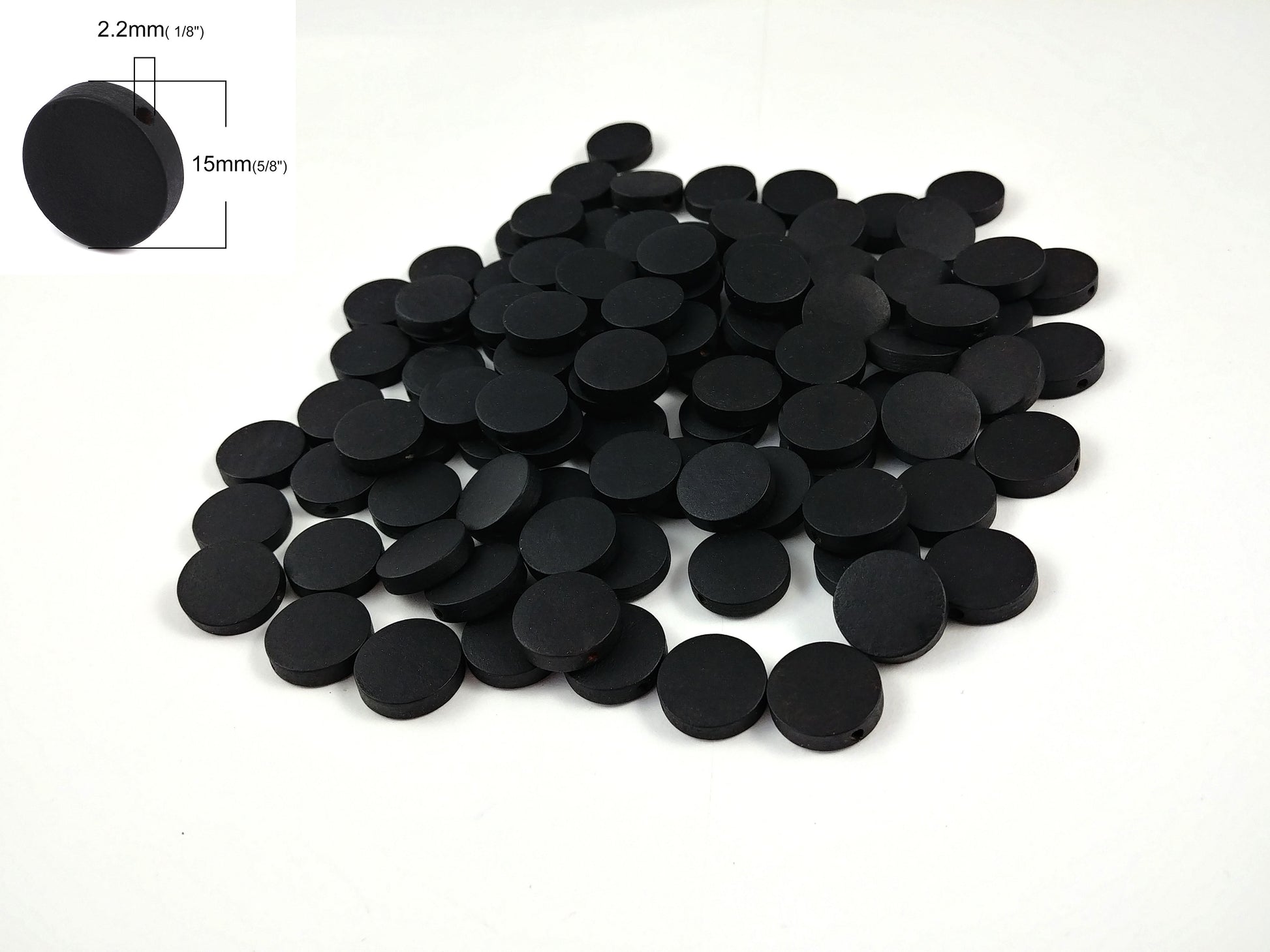 Wood Beads Flat Round 15mm - Choose your color