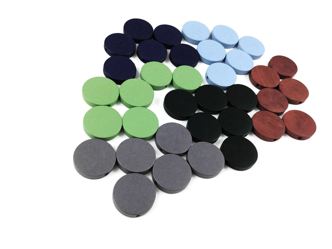 Wood Beads Flat Round 20mm - Choose your color