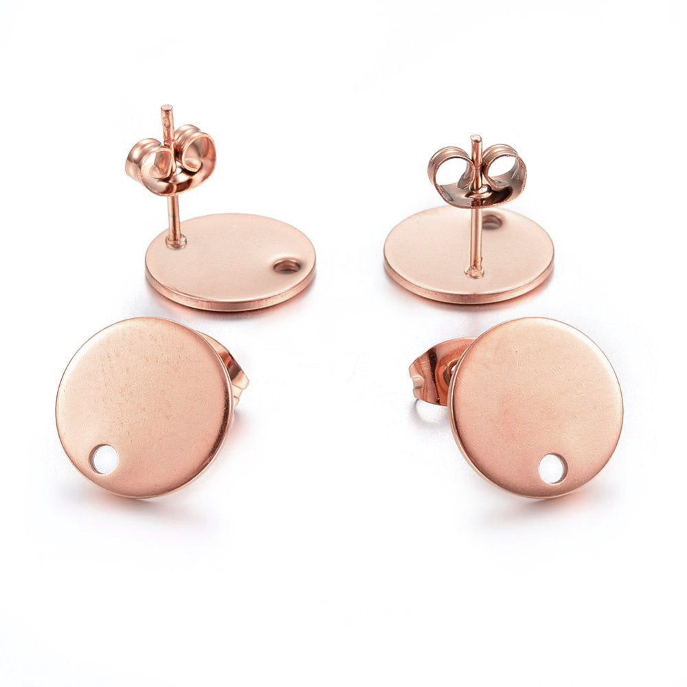 10 Stainless steel earring posts 8mm, 10mm, 12mm round