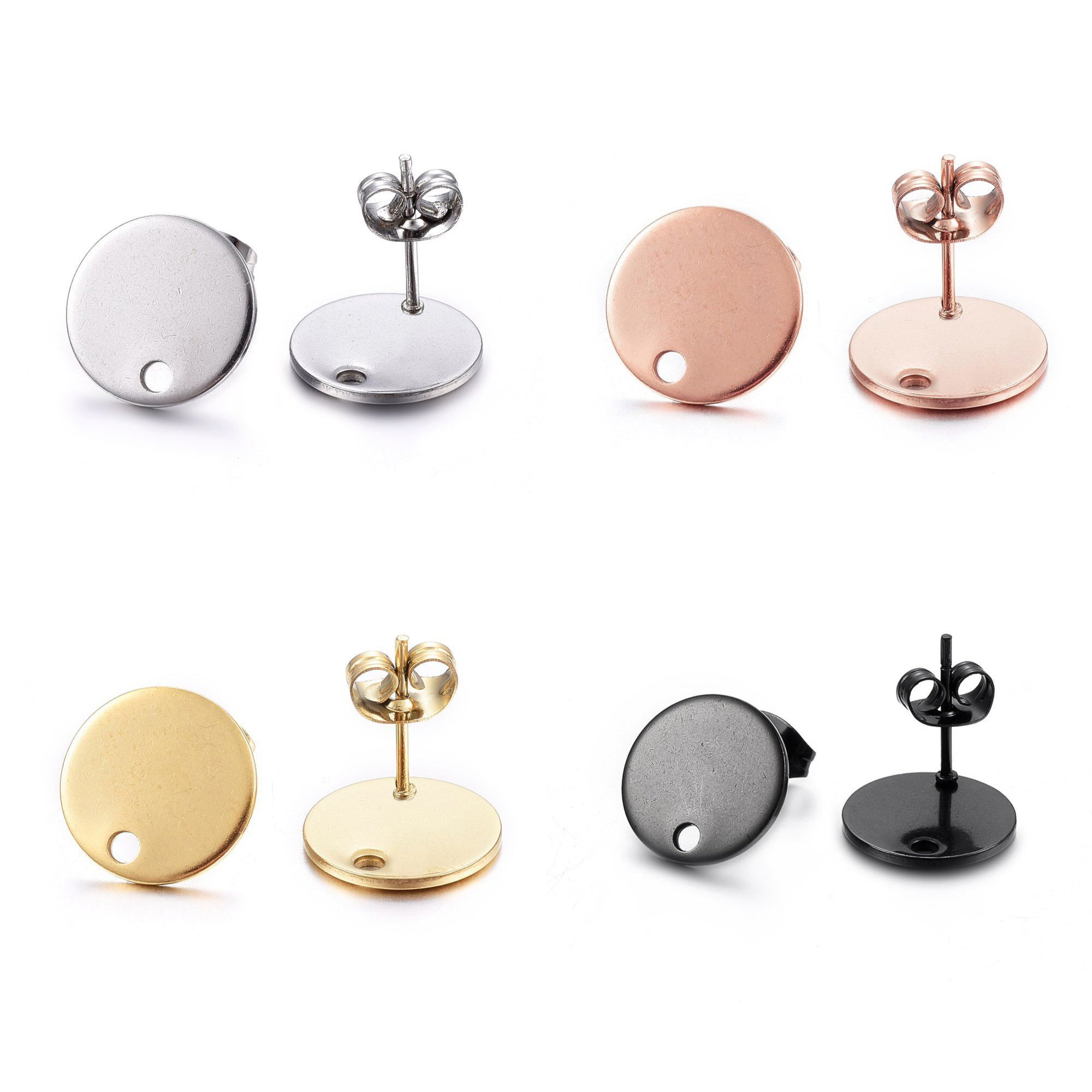 10 Stainless steel earring posts 8mm, 10mm, 12mm round
