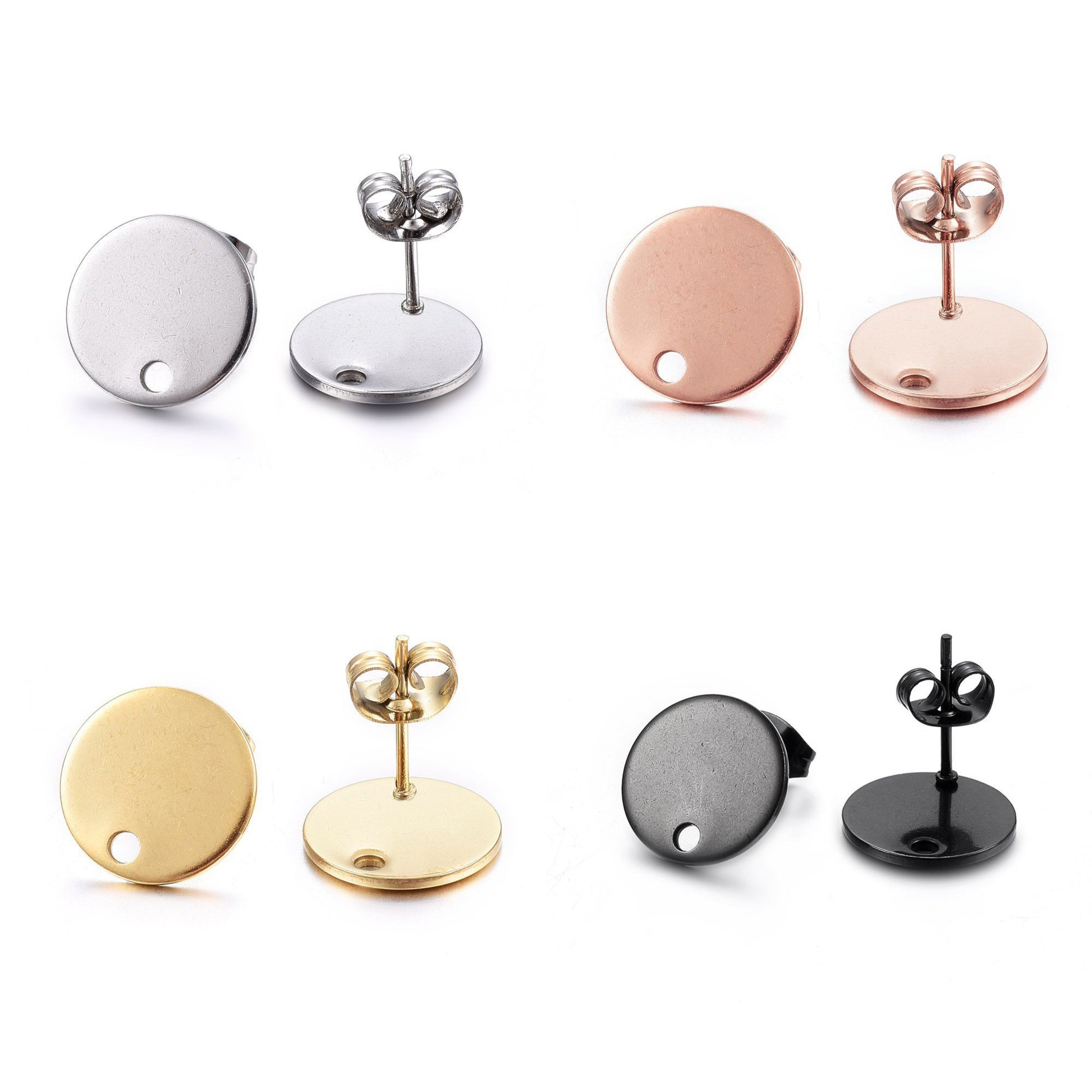 10 Stainless steel earring posts 8mm, 10mm, 12mm round