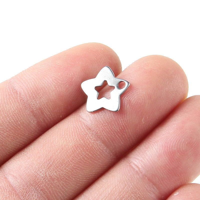10 star charms stainless steel hypoallergenic charms, 12mm