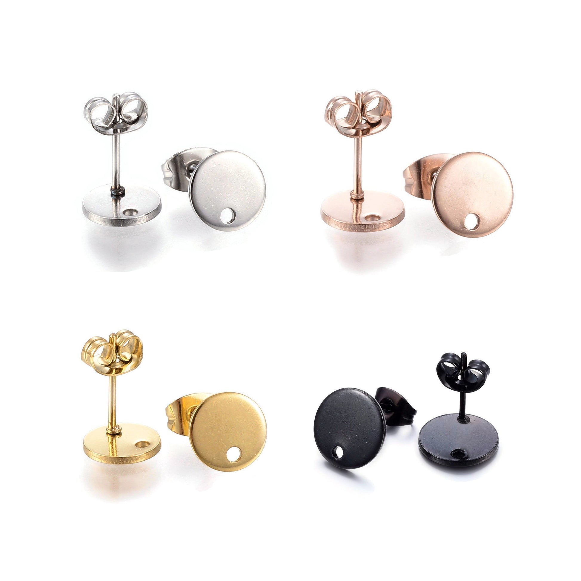 10 Stainless steel earring posts 8mm, 10mm, 12mm round
