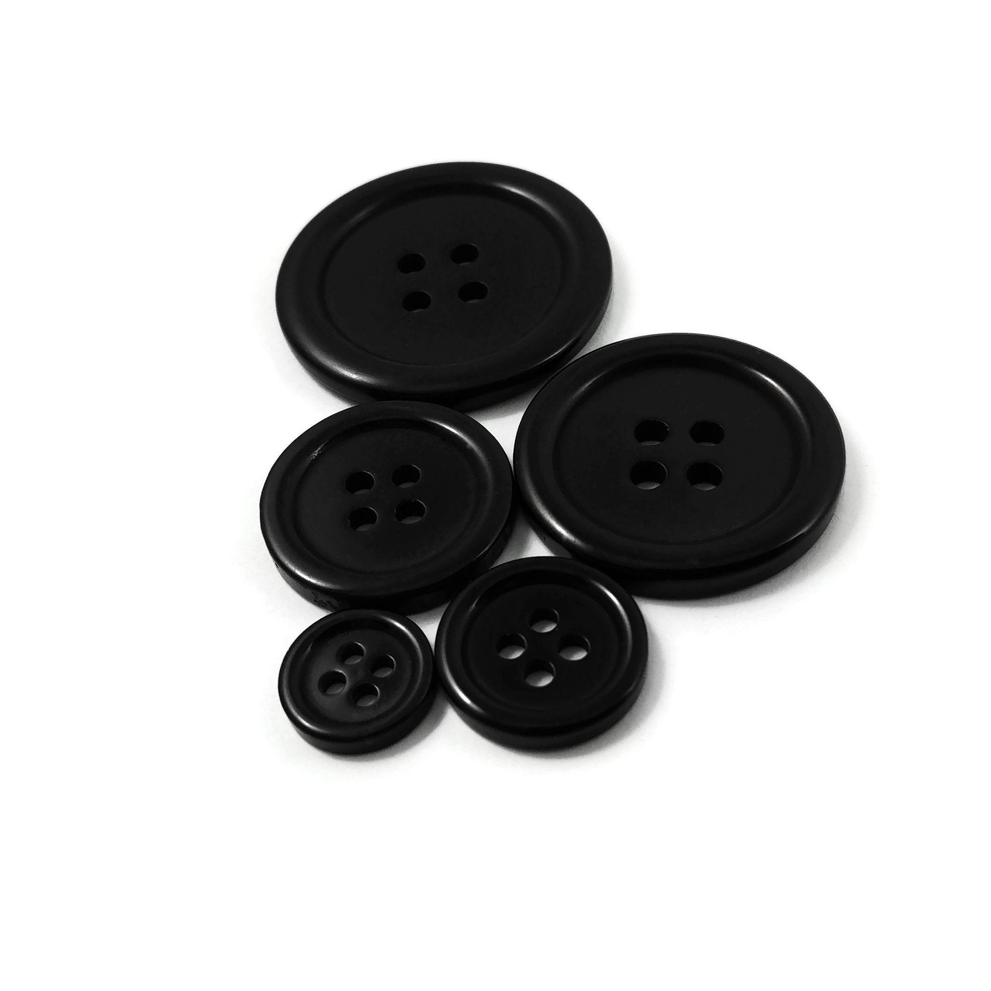 6 black resin sewing buttons - Pick your size: 11, 15, 20, 25 or 30mm