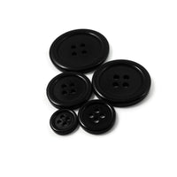 6 black resin sewing buttons - Pick your size: 11, 15, 20, 25 or 30mm