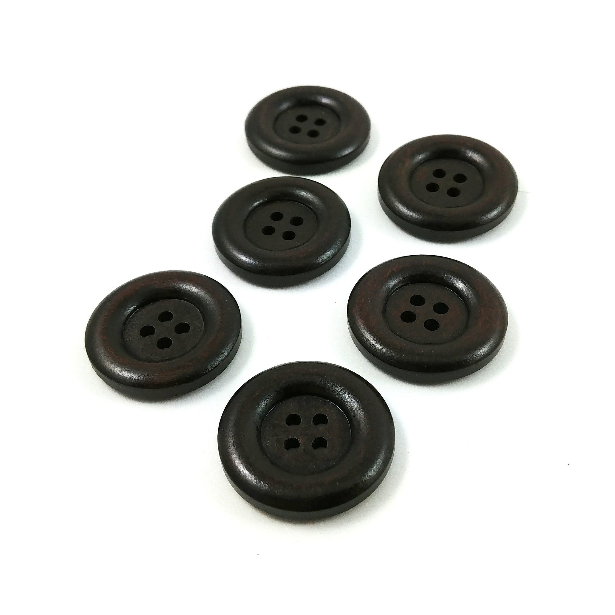 Dark brown Wooden Sewing Buttons 30mm - set of 6 natural wood buttons