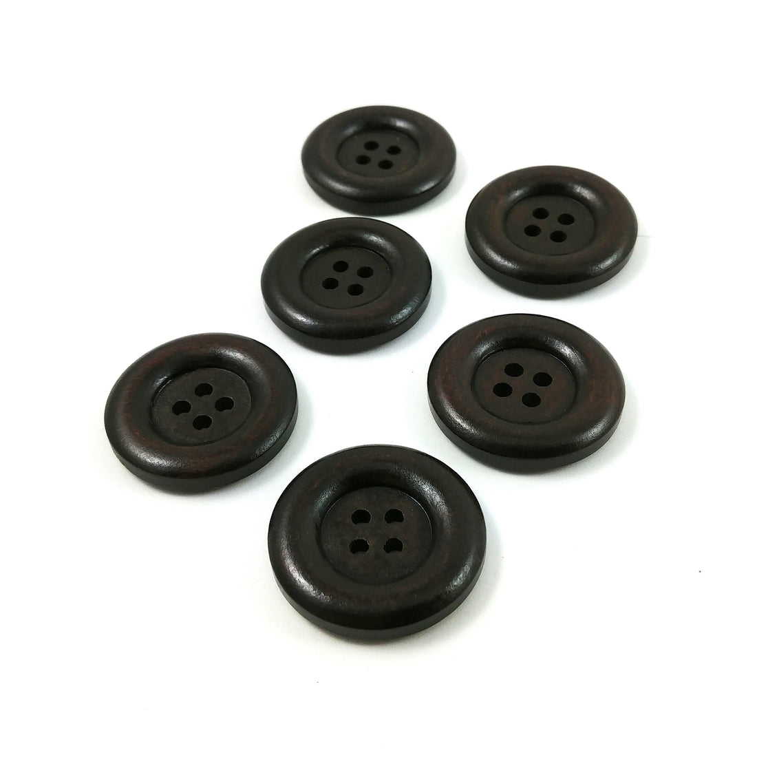 Dark brown Wooden Sewing Buttons 30mm - set of 6 natural wood buttons