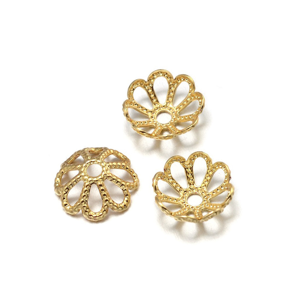 10 Flower gold bead caps 8mm  - Nickel free, lead free and cadmium free beadcaps