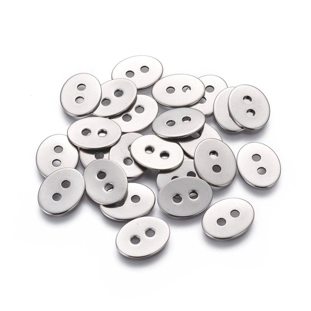 6 Silver stainless steel buttons or clasps, oval 14mm or 17mm