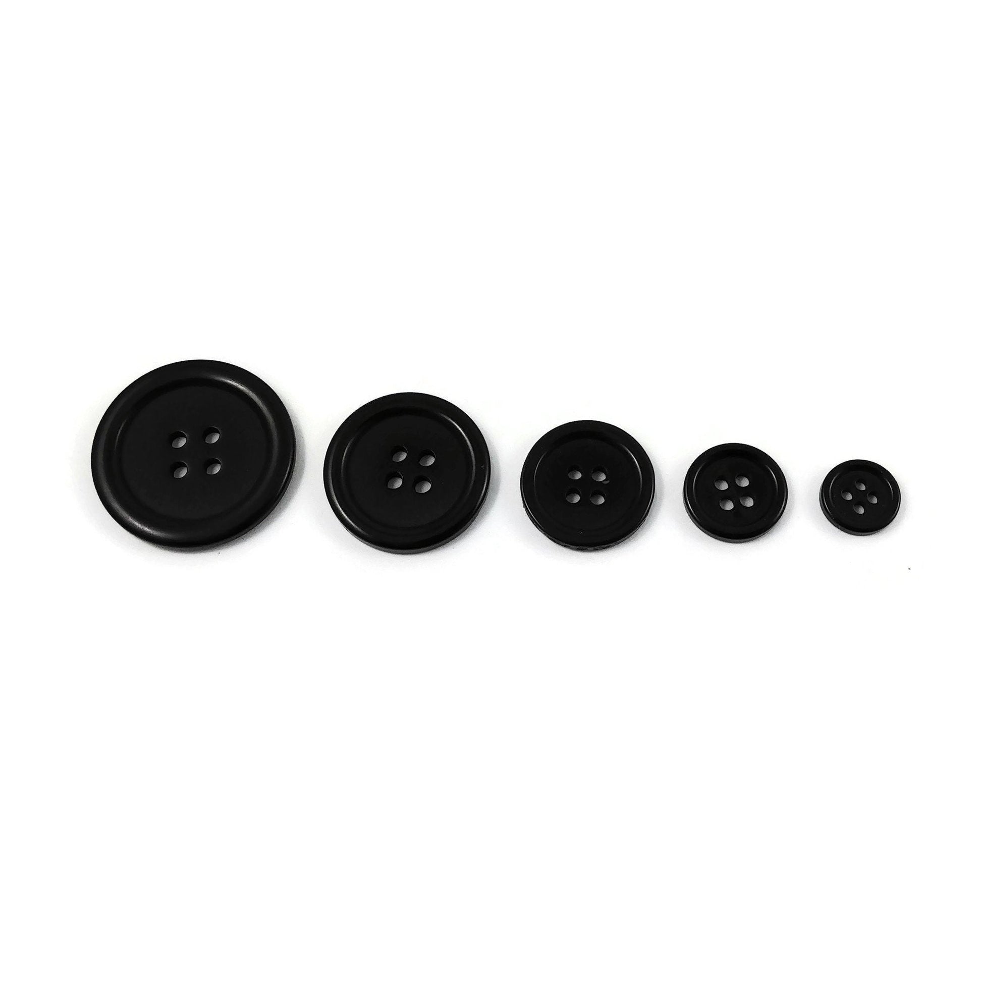 6 black resin sewing buttons - Pick your size: 11, 15, 20, 25 or 30mm