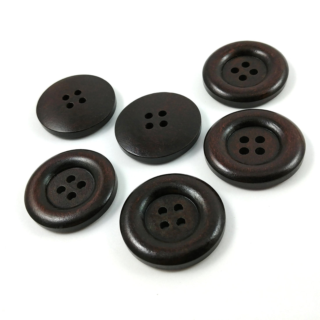 Dark brown Wooden Sewing Buttons 30mm - set of 6 natural wood buttons