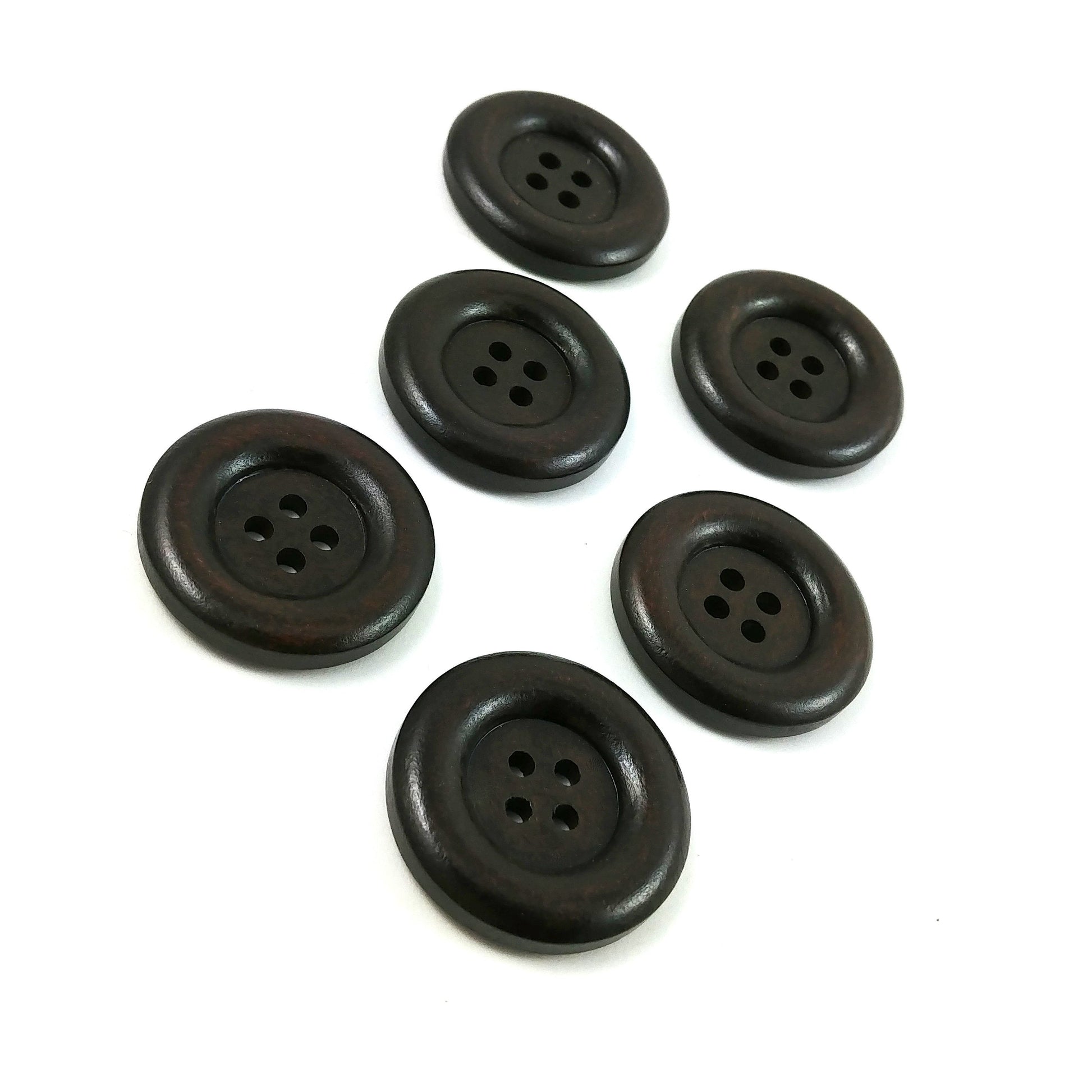 Dark brown Wooden Sewing Buttons 30mm - set of 6 natural wood buttons