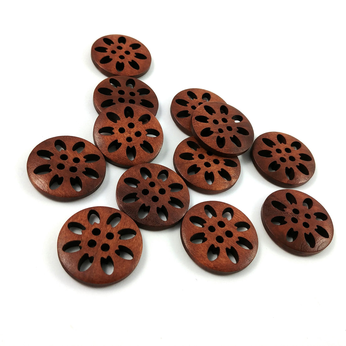 6 hollow flower wooden buttons 25mm