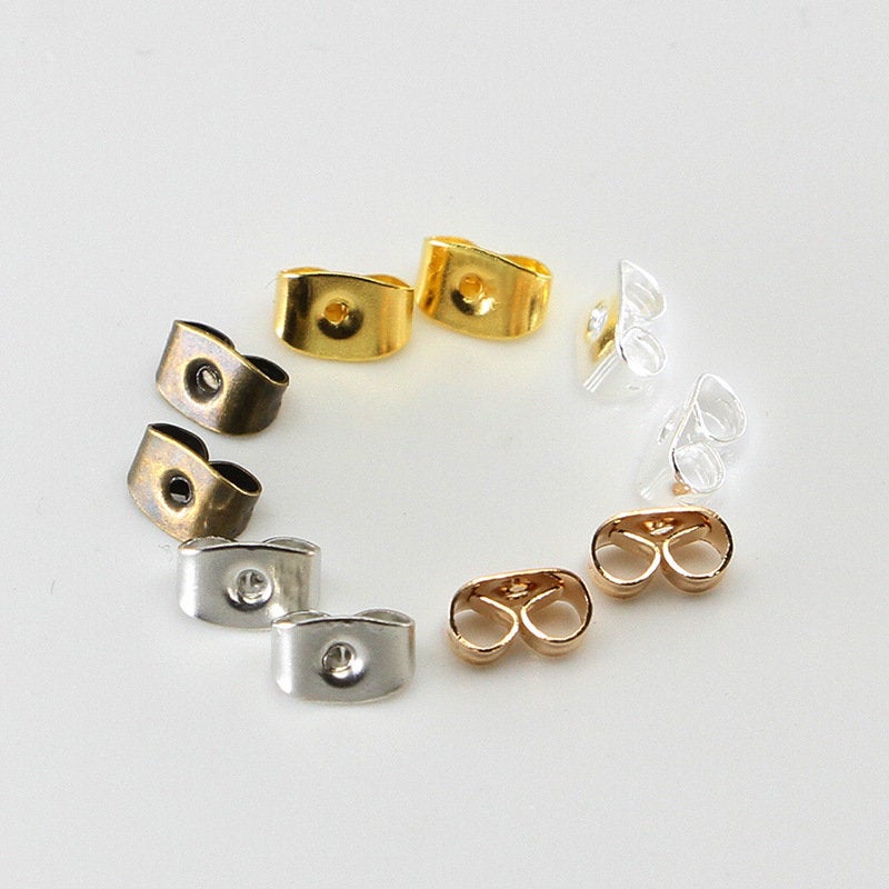Earring back stopper butterfly earnut hypoallergenic 6mm. Nickel free, lead free and cadmium free. Silver, gold, rose gold, bronze