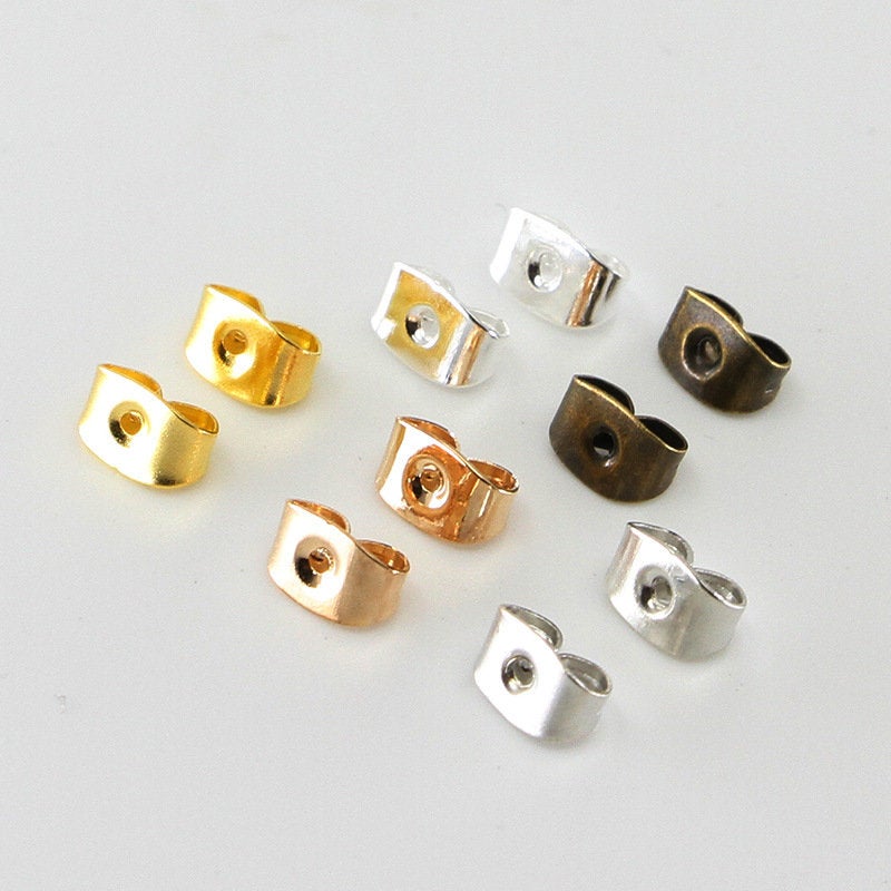Earring back stopper butterfly earnut hypoallergenic 6mm. Nickel free, lead free and cadmium free. Silver, gold, rose gold, bronze