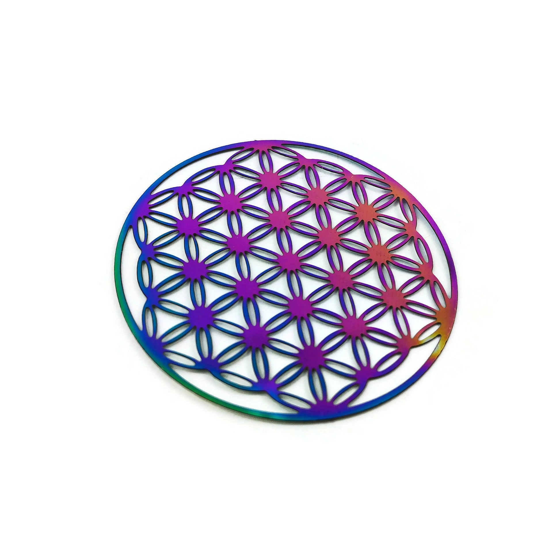 Rainbow Flower of Life stainless steel filigree metal embellishment