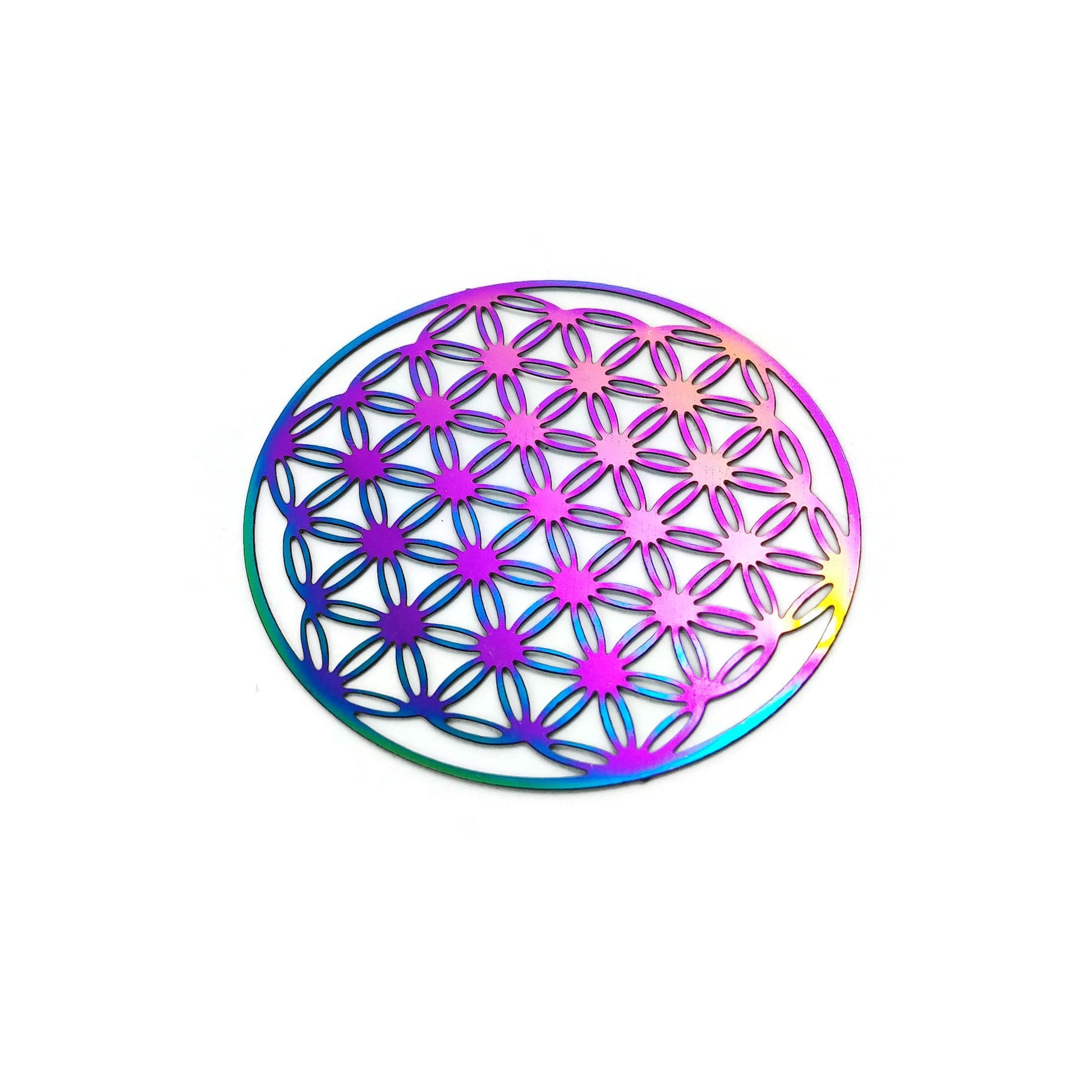 Rainbow Flower of Life stainless steel filigree metal embellishment