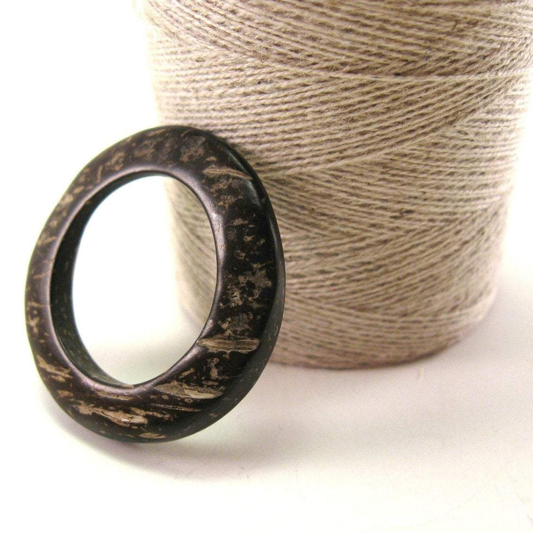 Coconut Dark Brown Ring Link Disks Set of 6 - 38mm - Natural Nut Discs Beads