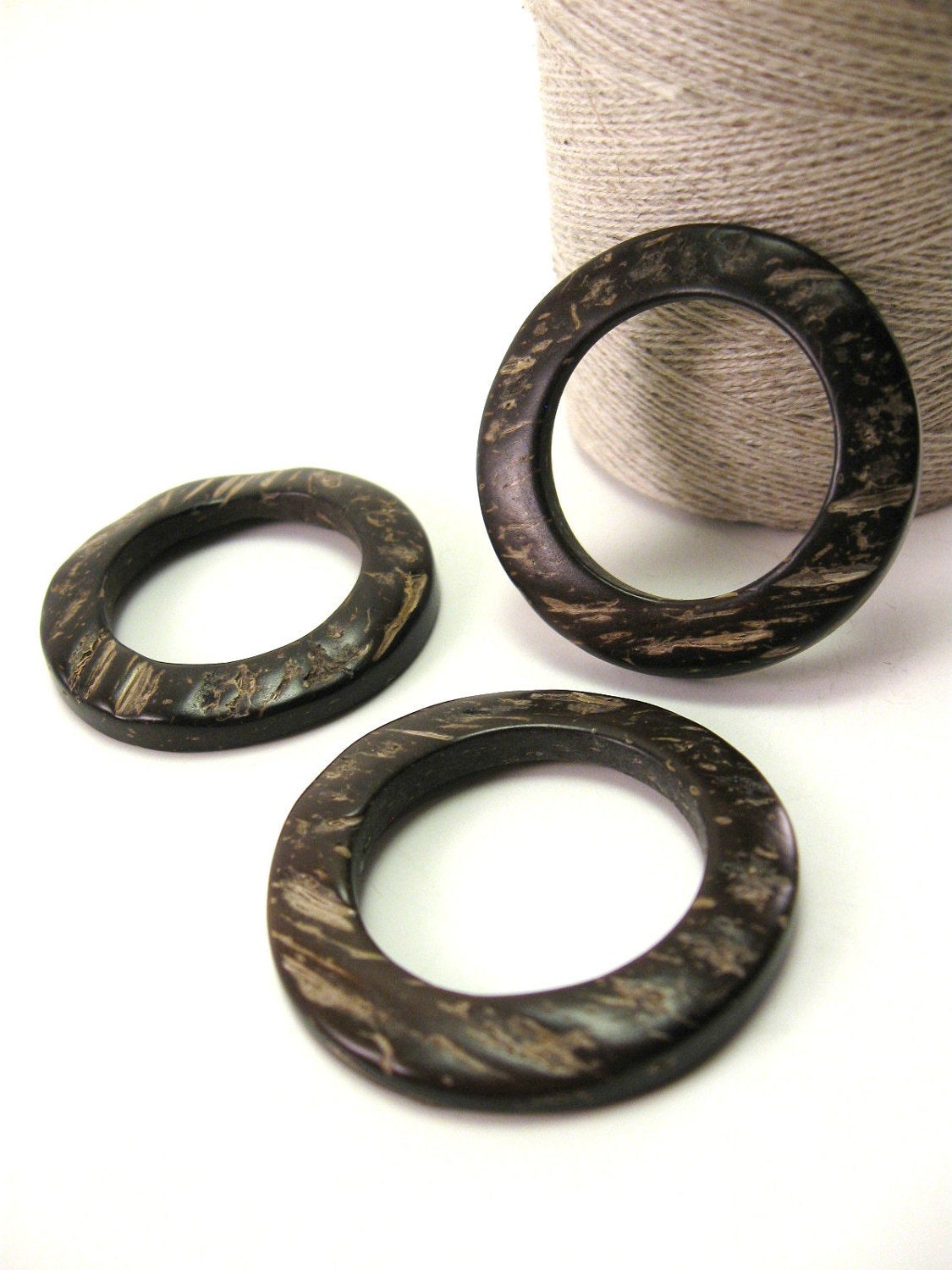 Coconut Dark Brown Ring Link Disks Set of 6 - 38mm - Natural Nut Discs Beads