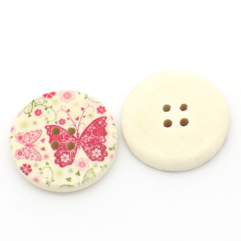 Butterfly Pattern Wooden Sewing Button 30mm - set of 6 wood buttons 