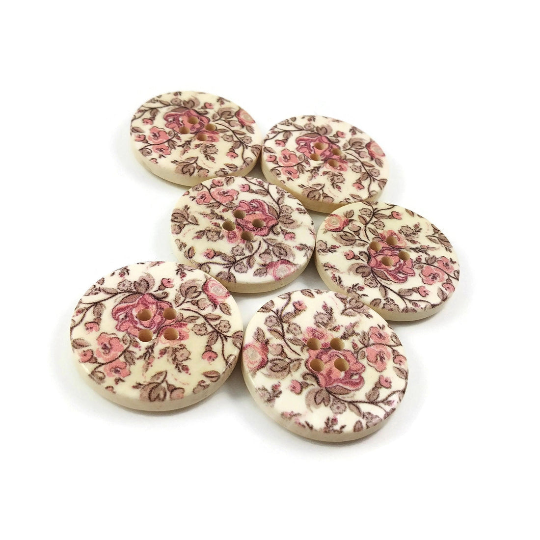 Roses and Foliage Pattern Wooden Sewing Button 30mm - set of 6 wood buttons 