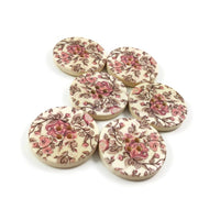 Roses and Foliage Pattern Wooden Sewing Button 30mm - set of 6 wood buttons 