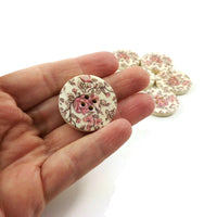 Roses and Foliage Pattern Wooden Sewing Button 30mm - set of 6 wood buttons 