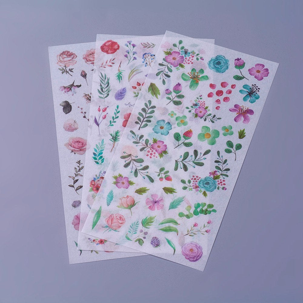 Flowers garden sticker set - 3 sheets of watercolor stickers