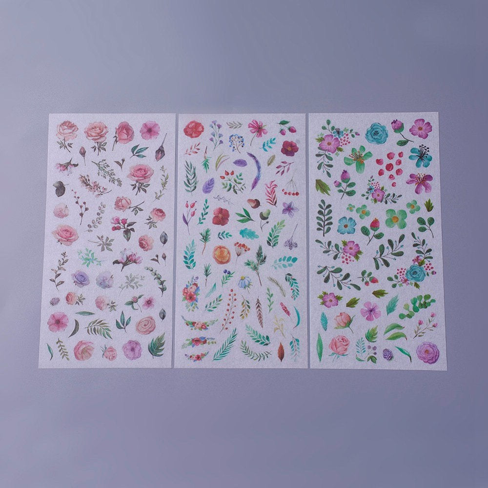 Flowers garden sticker set - 3 sheets of watercolor stickers
