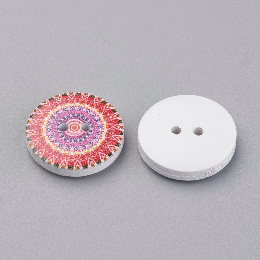 Boho wood sewing buttons - 12 Mixed Patterns craft buttons 20mm