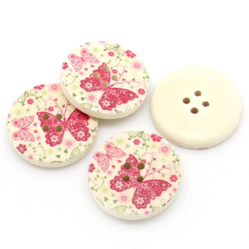 Butterfly Pattern Wooden Sewing Button 30mm - set of 6 wood buttons 