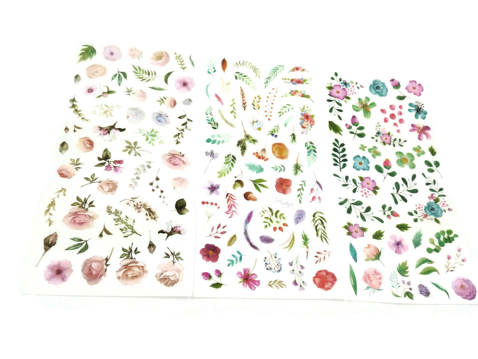 Flowers garden sticker set - 3 sheets of watercolor stickers
