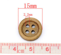 Wood button - Brown 4 Holes Wooden Sewing Buttons 15mm - set of 15