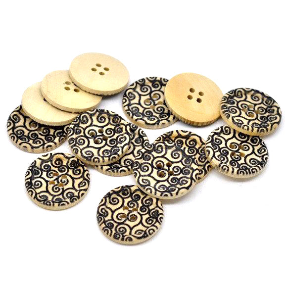 Swirl Pattern Wooden Sewing Buttons 30mm - Natural and Black wood button set of 6