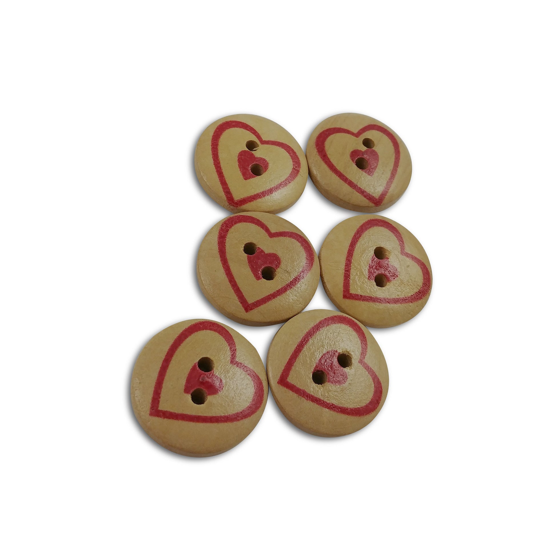Heart wood sewing buttons - 6 Patterns craft buttons 20mm