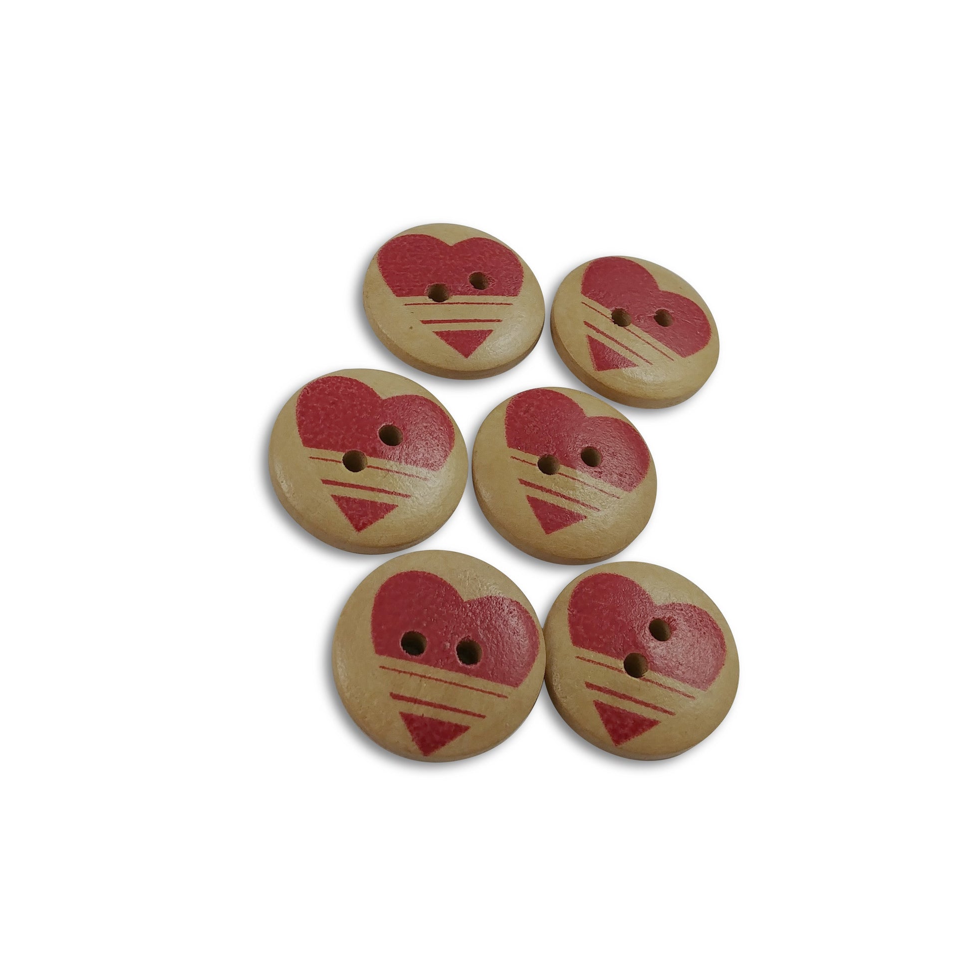 Heart wood sewing buttons - 6 Patterns craft buttons 20mm