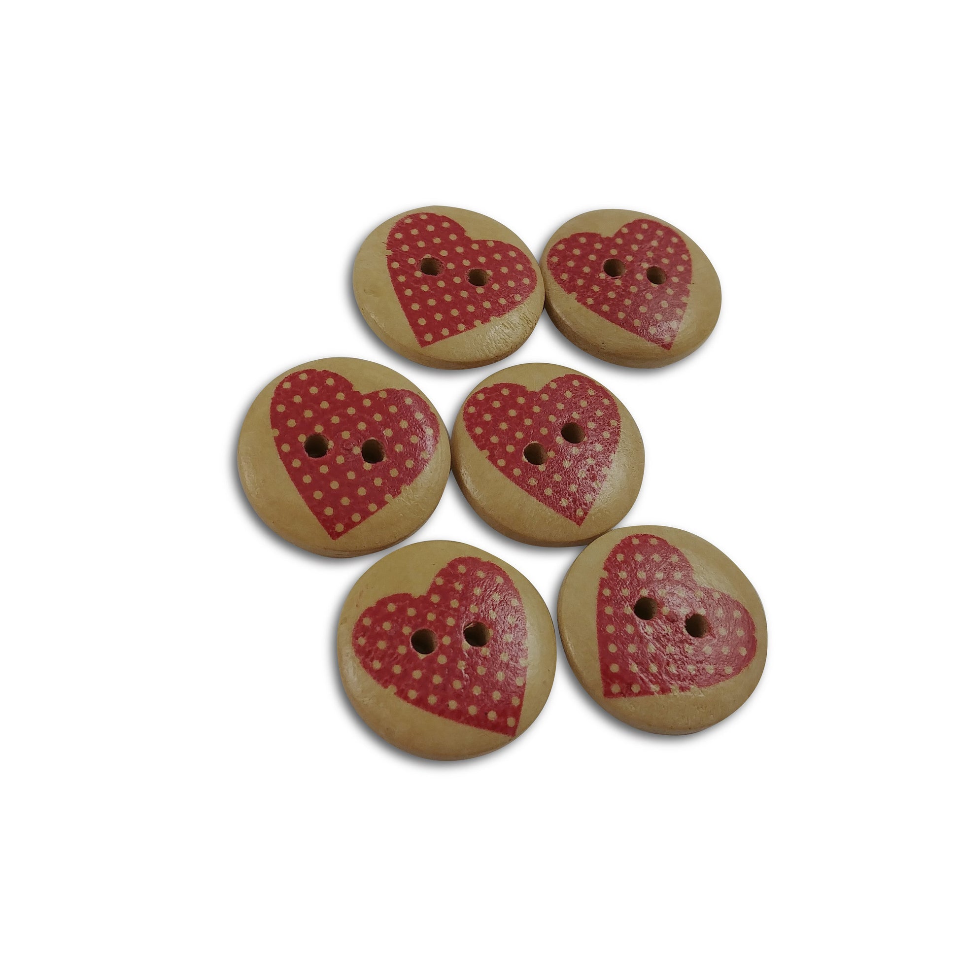 Heart wood sewing buttons - 6 Patterns craft buttons 20mm