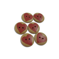 Heart wood sewing buttons - 6 Patterns craft buttons 20mm