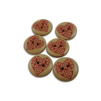 Heart wood sewing buttons - 6 Patterns craft buttons 20mm