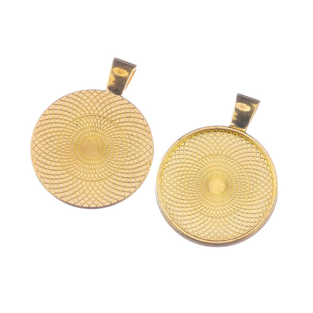 Pendant cabochon settings, flat round 25mm tray - Nickel free, lead free and cadmium free