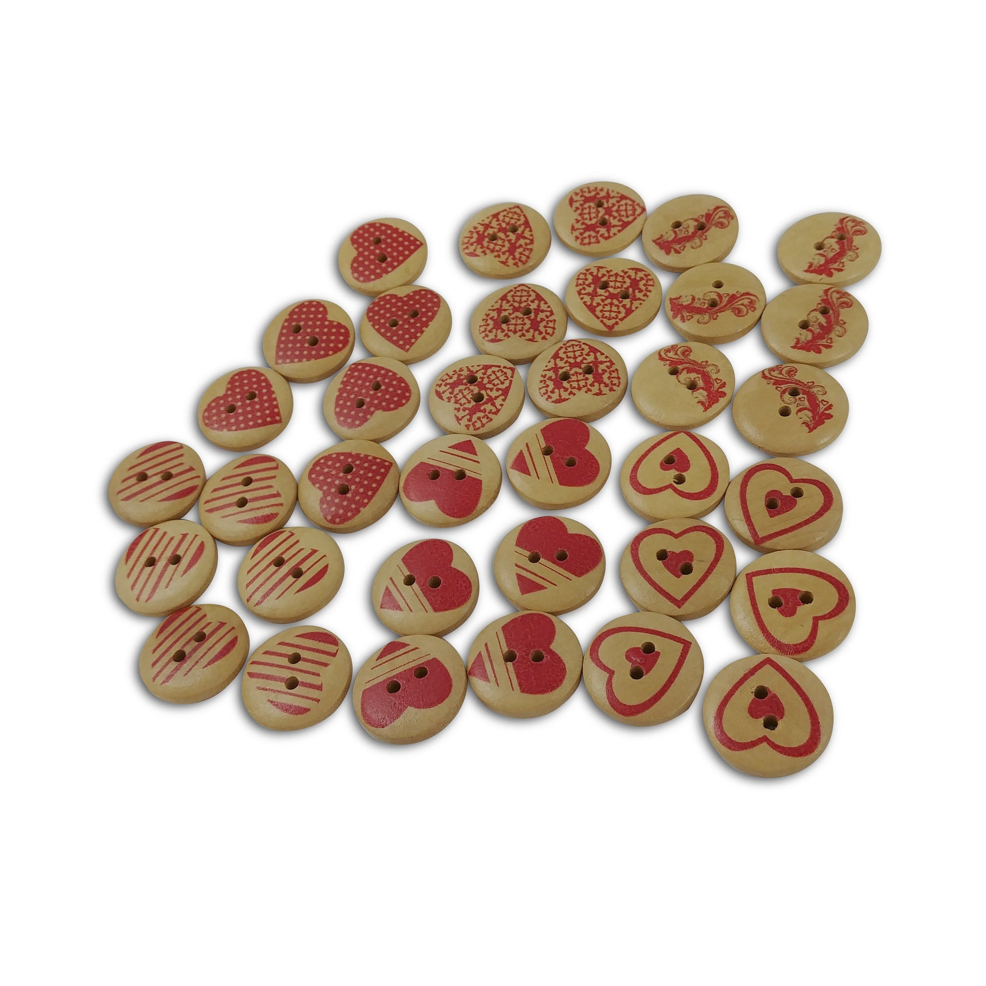 Heart wood sewing buttons - 6 Patterns craft buttons 20mm